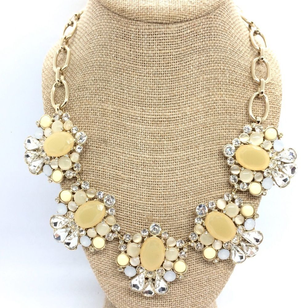 YELLOW FLORAL STATEMENT Necklace Rhinestone Gold Tone Banana Republic